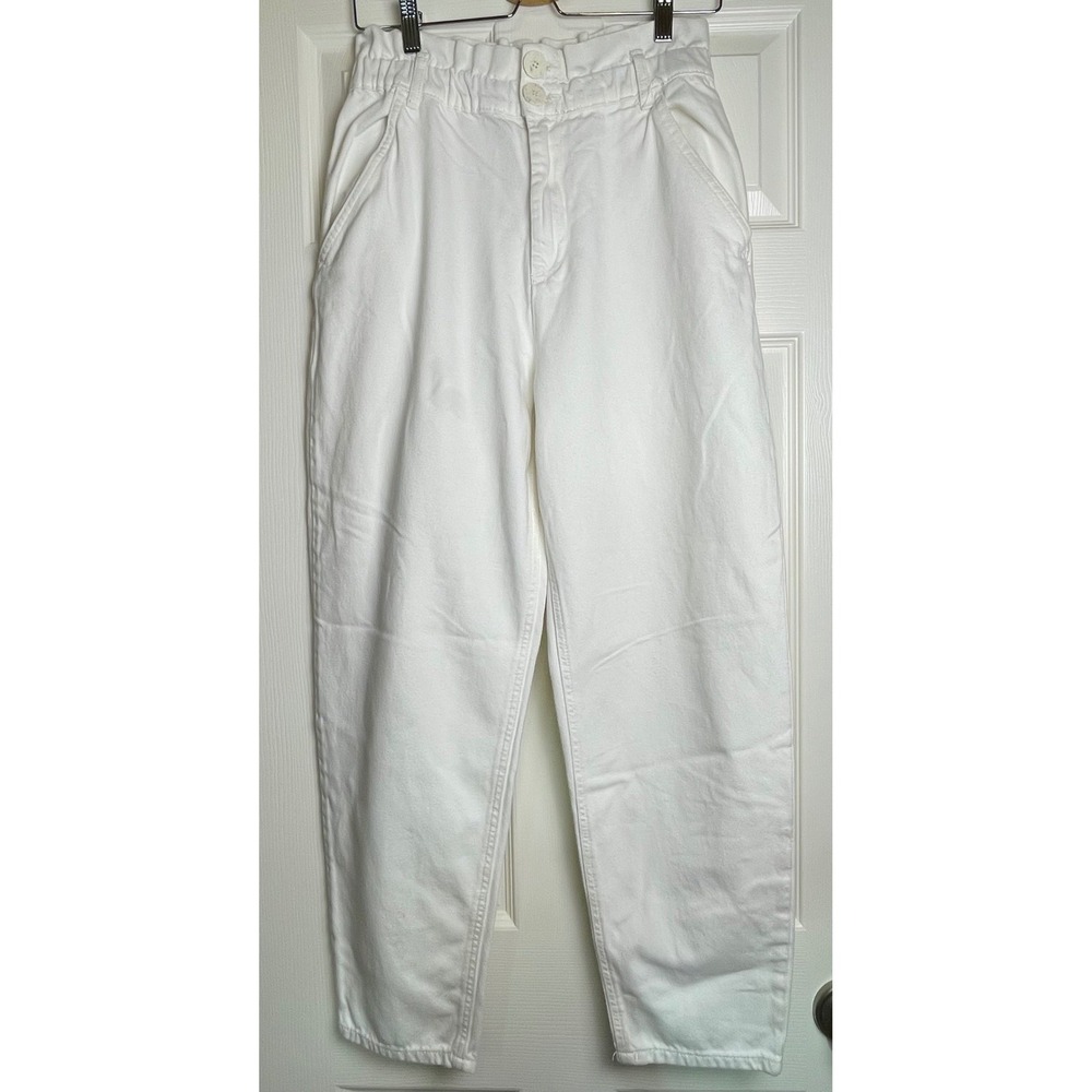 ZARA High Waisted Elastic Waist Wide Leg Jeans‎ Women's White Size M